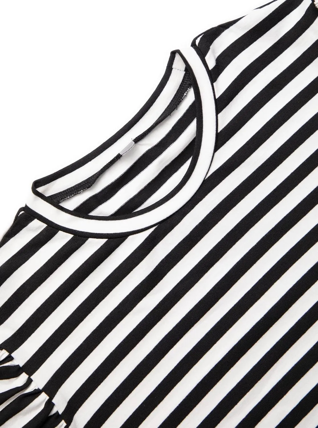LilyCoco Womens Striped Puff Sleeve T Shirt Breton Crewneck Shirt Loose Fit Tee