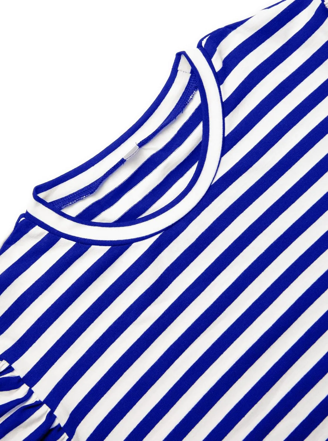 LilyCoco Womens Striped Puff Sleeve T Shirt Breton Crewneck Shirt Loose Fit Tee