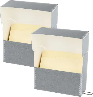 Lineco, Archival Document Storage Box with Metal Edge, Acid-Free Gray Boxboard, Organize Prints, Photos, Letter-Sized Case 12.5" x 10.5" x 5" Wide with 12 Files Folders, Pack of 2