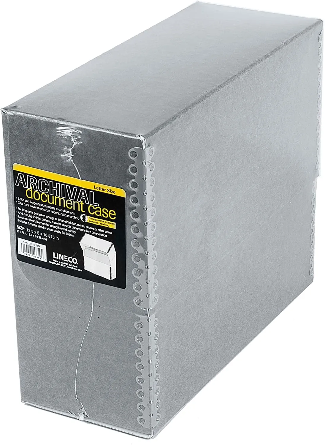 Lineco, Archival Document Storage Box with Metal Edge, Acid-Free Gray Boxboard, Organize Prints, Photos, Letter-Sized Case 12.5" x 10.5" x 5" Wide with 12 Files Folders, Pack of 2