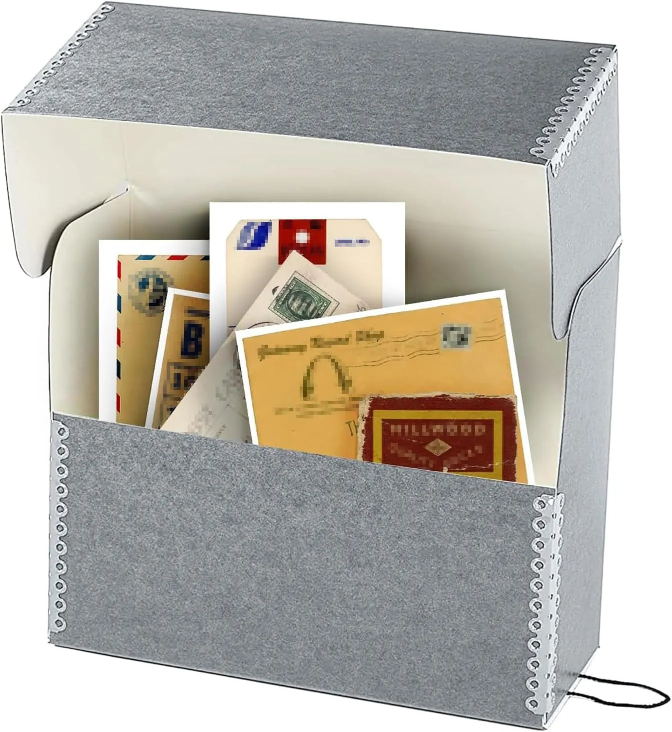 Lineco, Archival Document Storage Box with Metal Edge, Acid-Free Gray Boxboard, Organize Prints, Photos, Letter-Sized Case 12.5" x 10.5" x 5" Wide with 12 Files Folders, Pack of 2