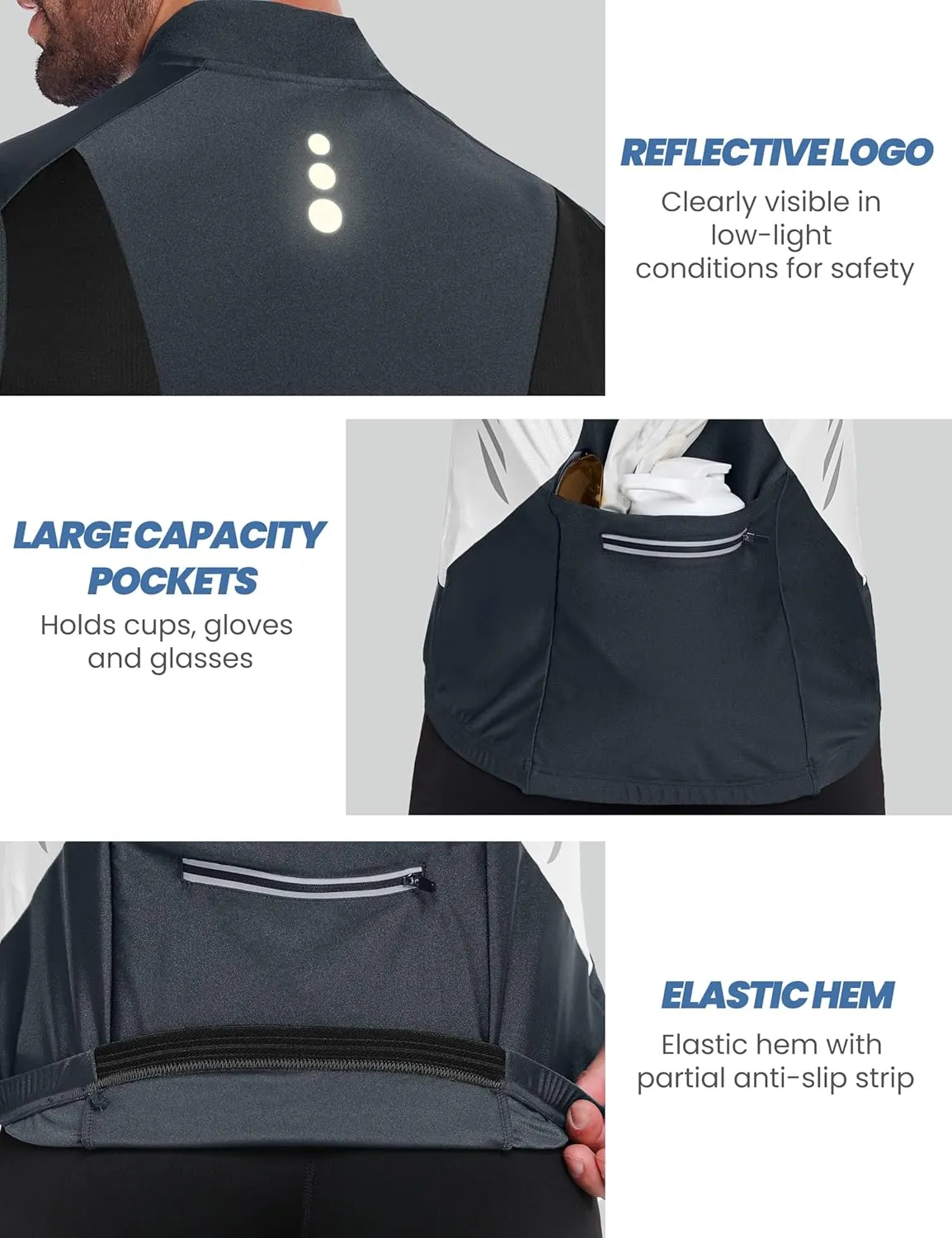 Little Donkey Andy Men's Half Zip Breathable Cycling Vests Reflective Sleeveless Jerseys Lightweight Bicycle Running