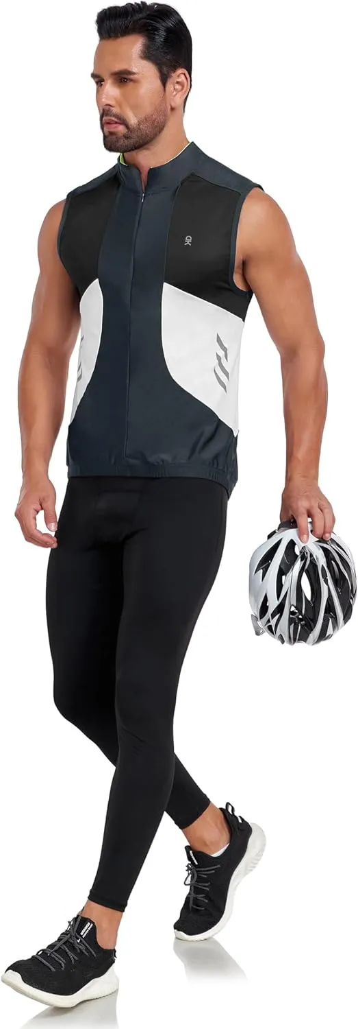 Little Donkey Andy Men's Half Zip Breathable Cycling Vests Reflective Sleeveless Jerseys Lightweight Bicycle Running