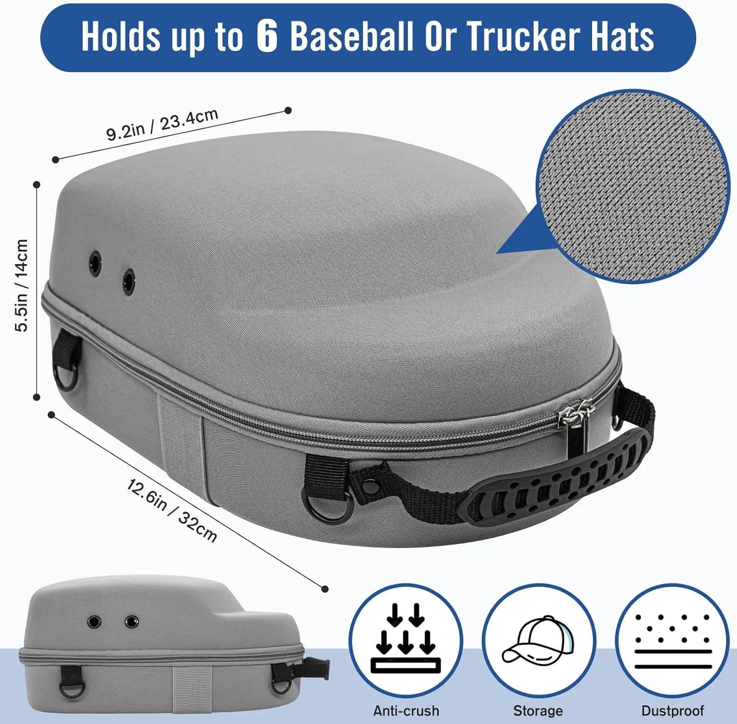 Livememory Hat Travel Case - Hard Hat Case for Baseball Caps Hat Carrier Case Rack for Travel & Home Storage - Protects up to 6 Hats - Light Grey
