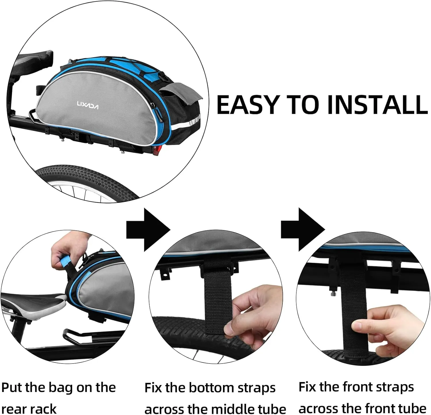 Lixada Bicycle Back Pannier Bag Bicycle Back Seat Bag Saddle Bag Shoulder Bag for Mountain Bike Cycling Outdoor