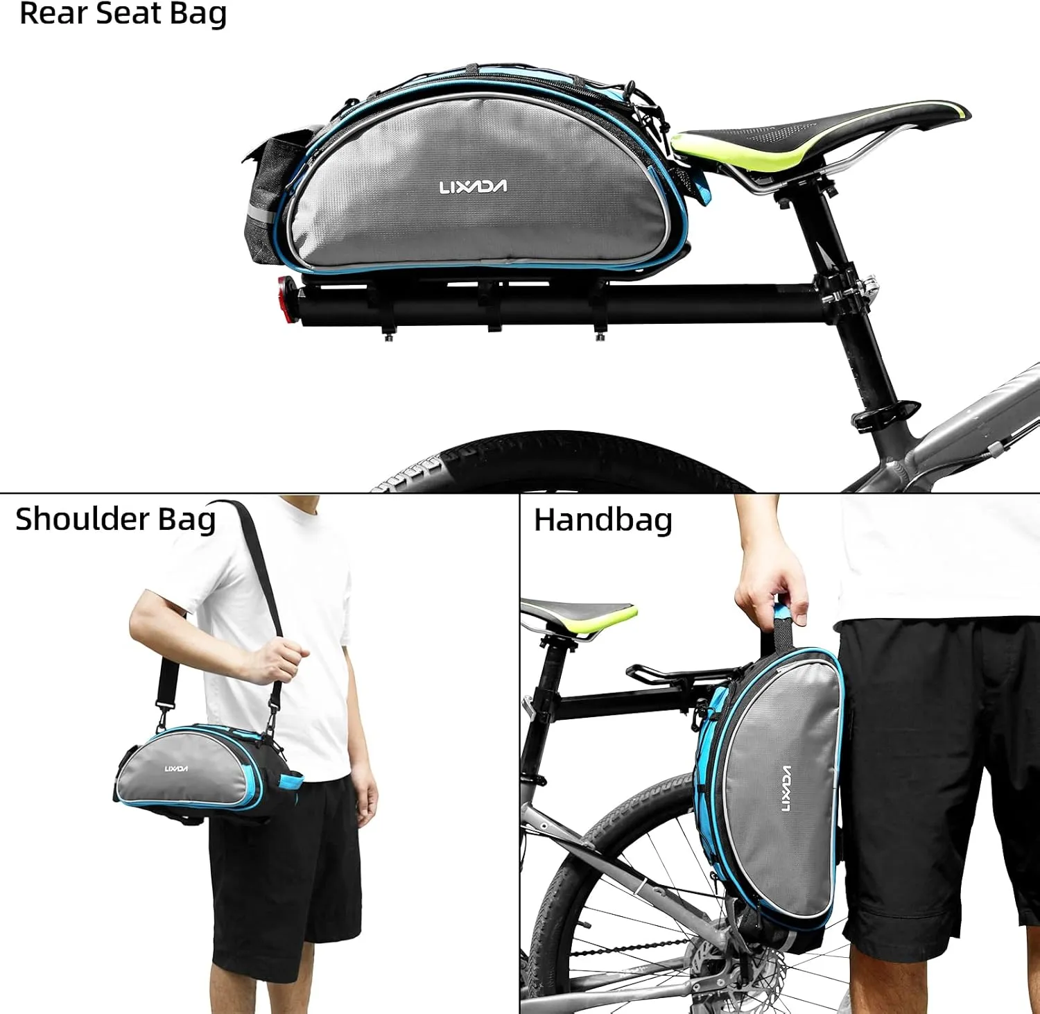 Lixada Bicycle Back Pannier Bag Bicycle Back Seat Bag Saddle Bag Shoulder Bag for Mountain Bike Cycling Outdoor