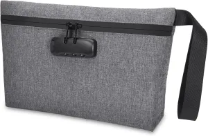 LOFICOPER Money Bag with Lock, Lockable Cash Bag, Waterproof Bank Bags with Zipper and Lock, for Cash, Phone, Keys, Credit Cards, Gray