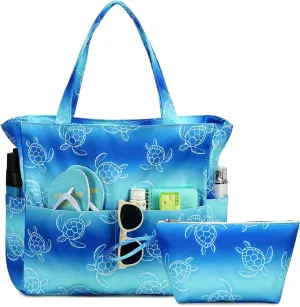 LOIDOU Large Beach Tote Bag Waterproof Sandproof Beach Pool bag with Zipper & Wet Pockets Shoulder Bag Travel Teacher Grocery
