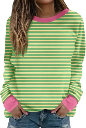 Long Sleeve T Shirts for Women Crewneck Causal Striped Blouse Tops Fall Fashion Vacation Pullover Ladies Clothes 2024