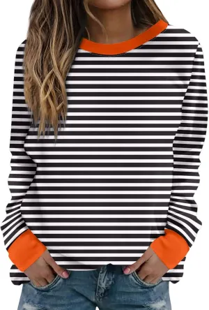 Long Sleeve T Shirts for Women Crewneck Causal Striped Blouse Tops Fall Fashion Vacation Pullover Ladies Clothes 2024