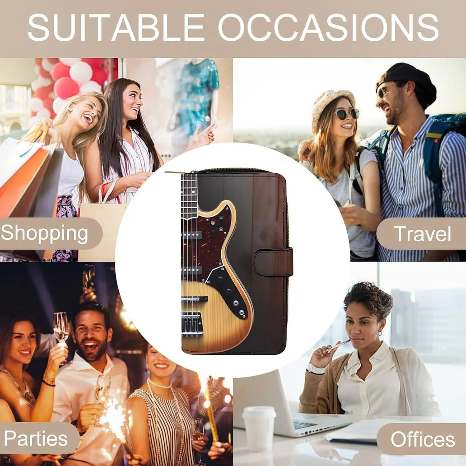 Long Wallet for Women Leather Wallet for Men Large Capacity Wristlet Wallets With 12 Card Holder Guitar Musical Instrument Change Purse