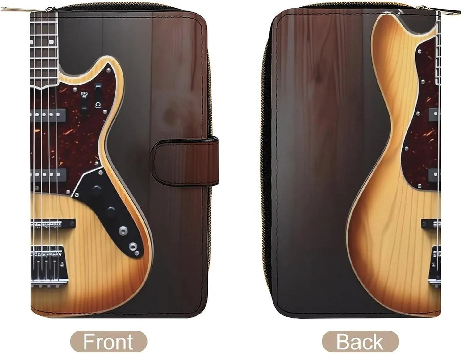 Long Wallet for Women Leather Wallet for Men Large Capacity Wristlet Wallets With 12 Card Holder Guitar Musical Instrument Change Purse