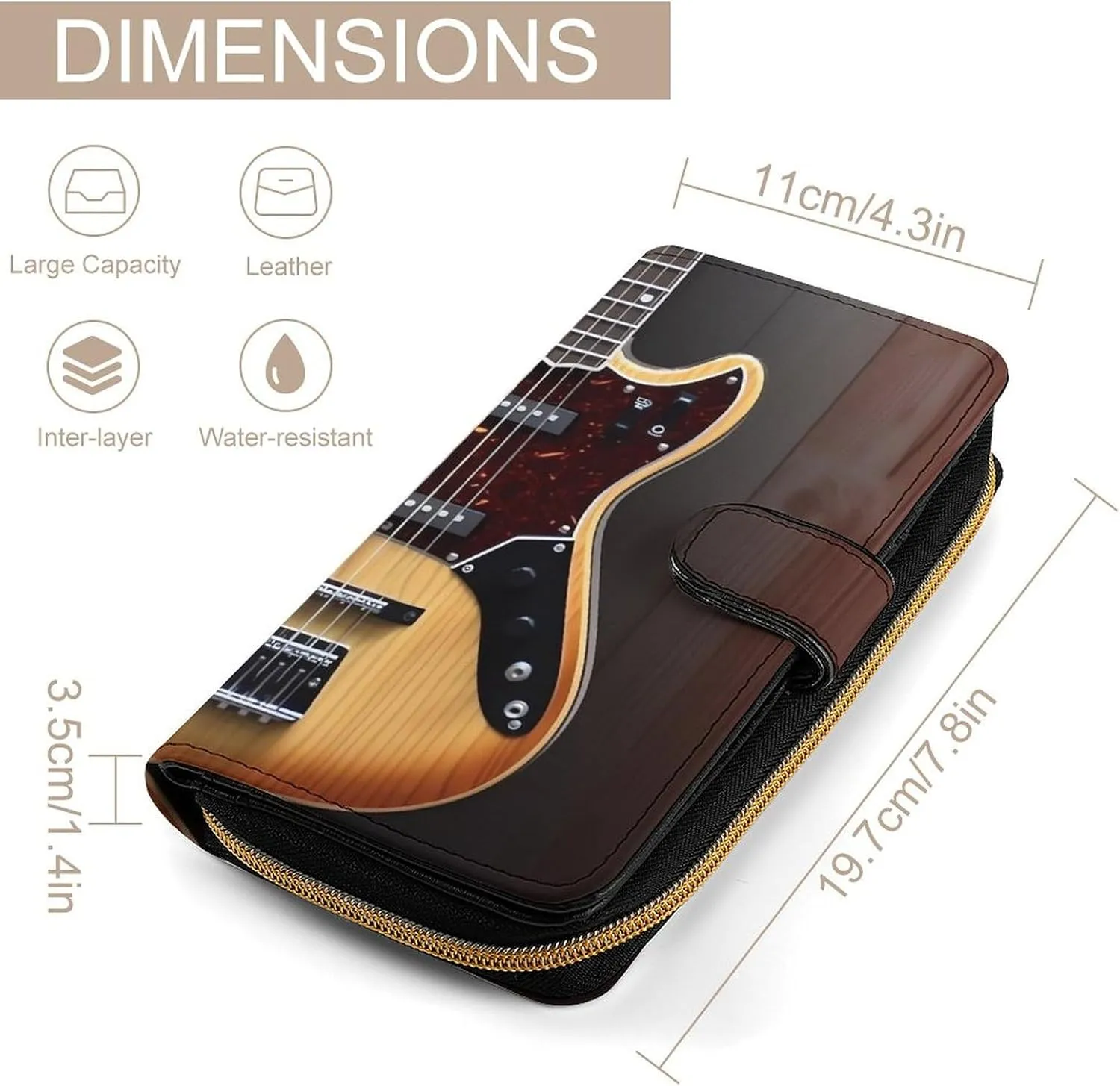 Long Wallet for Women Leather Wallet for Men Large Capacity Wristlet Wallets With 12 Card Holder Guitar Musical Instrument Change Purse