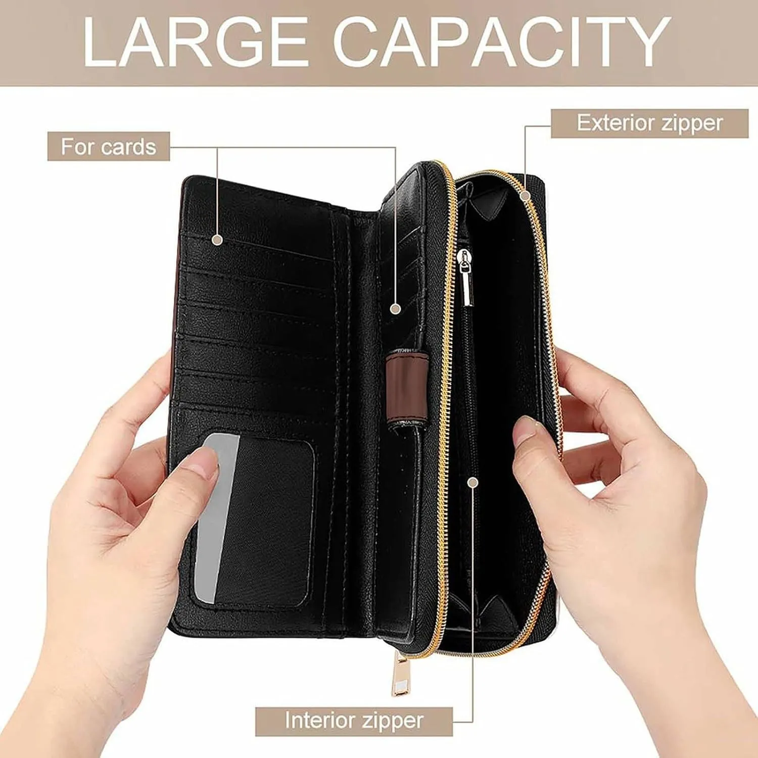 Long Wallet for Women Leather Wallet for Men Large Capacity Wristlet Wallets With 12 Card Holder Guitar Musical Instrument Change Purse