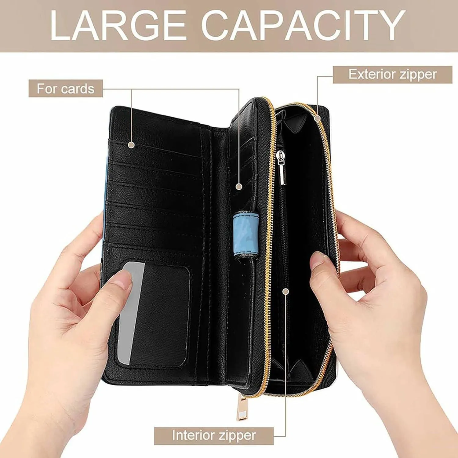 Long Wallet for Women Leather Wallet for Men Large Capacity Wristlet Wallets With 12 Card Holder The Iceberg Change Purse