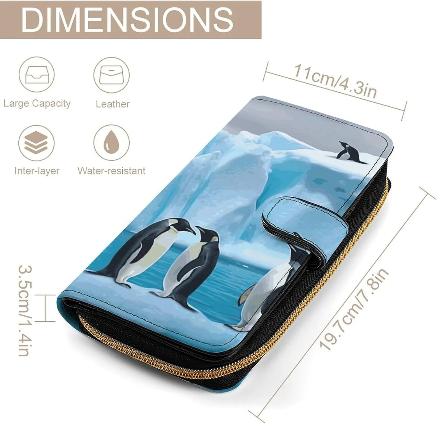Long Wallet for Women Leather Wallet for Men Large Capacity Wristlet Wallets With 12 Card Holder The Iceberg Change Purse