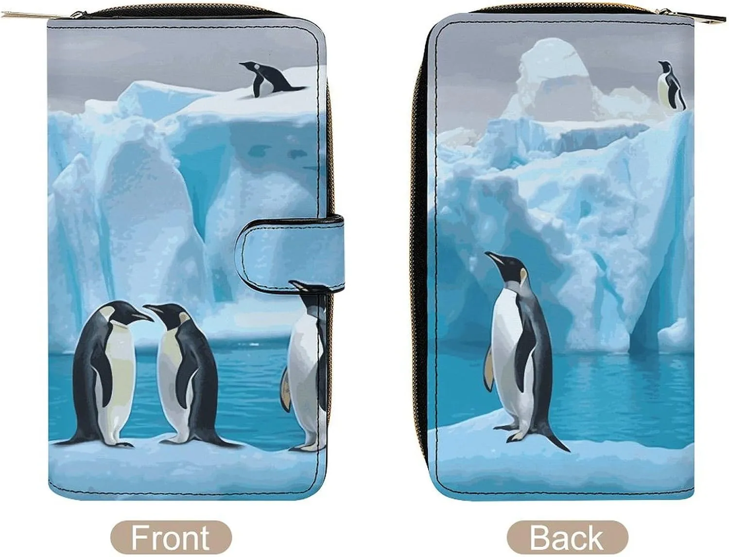Long Wallet for Women Leather Wallet for Men Large Capacity Wristlet Wallets With 12 Card Holder The Iceberg Change Purse