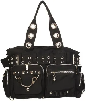 Lost Queen Striped Punk Rock Steampunk Purse with Handcuff Skull Charm