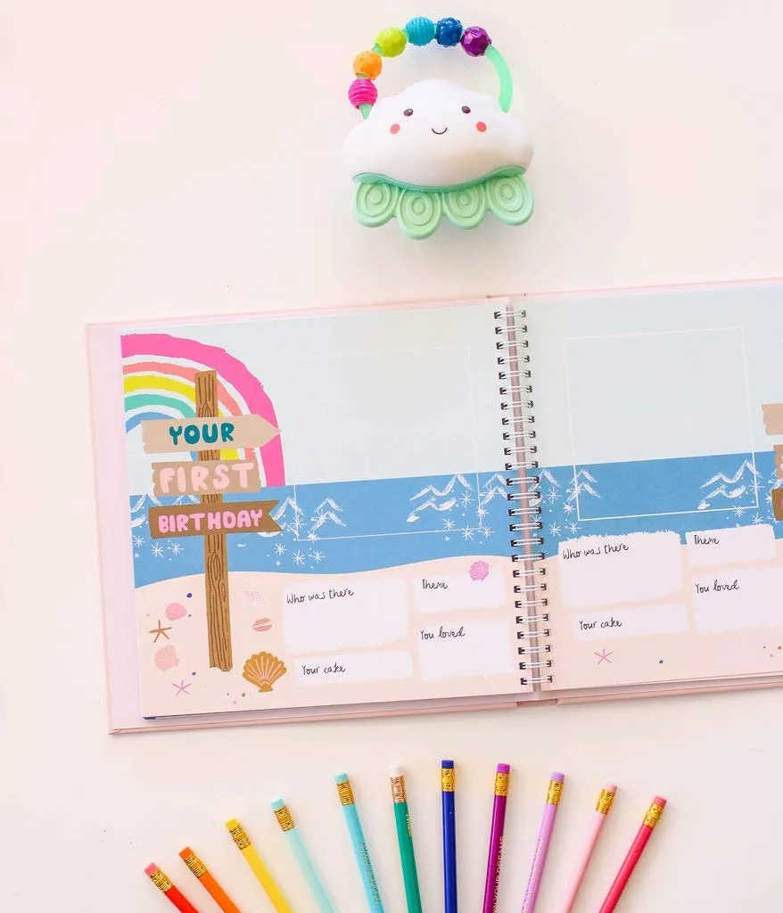 Lucy Darling Baby Memory Book, Themed Baby First Year Book, First 5 Years Journal & Photo Album for Baby Boy/Girl, Keepsake Books, Gender Neutral Memories & Milestone Book, Mom Gift - Beach Babe