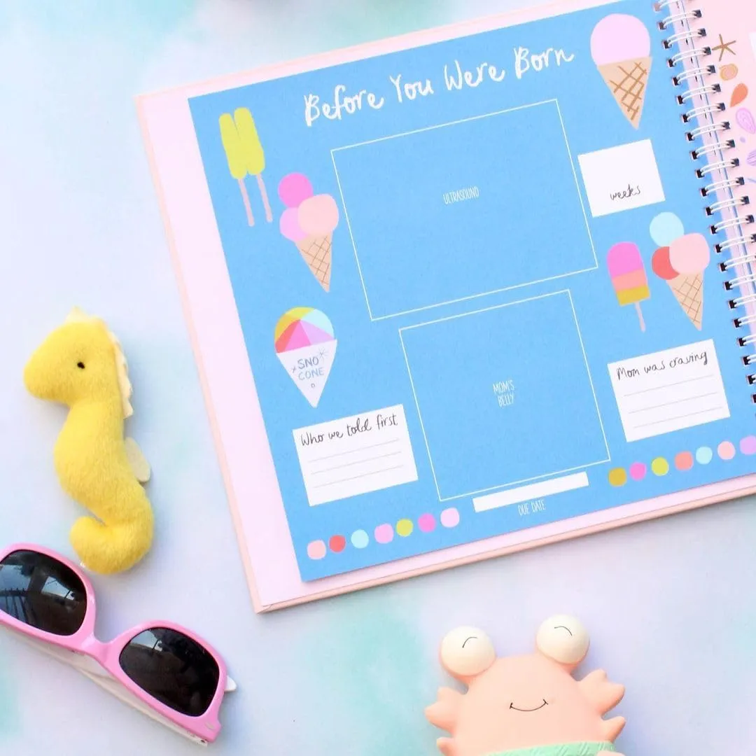 Lucy Darling Baby Memory Book, Themed Baby First Year Book, First 5 Years Journal & Photo Album for Baby Boy/Girl, Keepsake Books, Gender Neutral Memories & Milestone Book, Mom Gift - Beach Babe