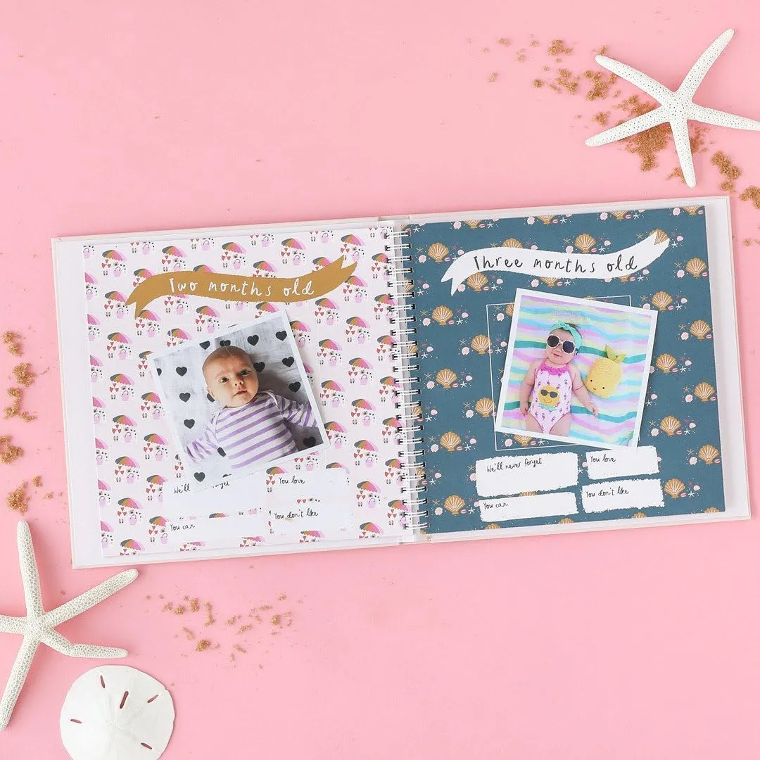 Lucy Darling Baby Memory Book, Themed Baby First Year Book, First 5 Years Journal & Photo Album for Baby Boy/Girl, Keepsake Books, Gender Neutral Memories & Milestone Book, Mom Gift - Beach Babe