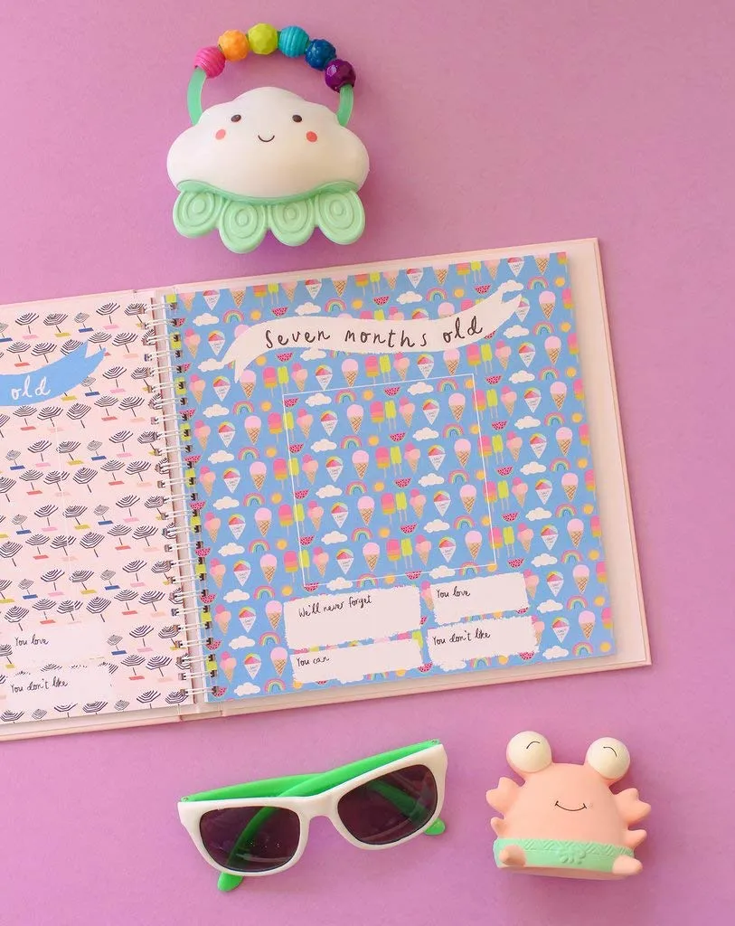 Lucy Darling Baby Memory Book, Themed Baby First Year Book, First 5 Years Journal & Photo Album for Baby Boy/Girl, Keepsake Books, Gender Neutral Memories & Milestone Book, Mom Gift - Beach Babe