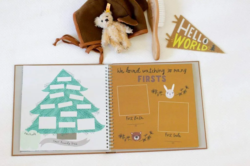 Lucy Darling Baby Memory Book, Themed Baby First Year Book, First 5 Years Journal & Photo Album for Baby Boy/Girl, Keepsake Books, Gender Neutral Memories & Milestone Book, Mom Gift - Little Camper