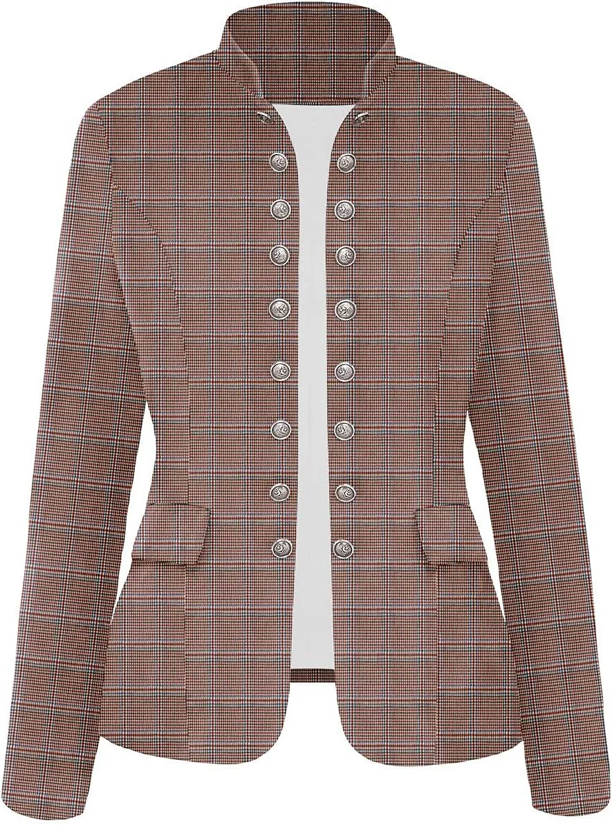 luvamia Women's Open Front Long Sleeves Work Blazer Casual Buttons Jacket Suit