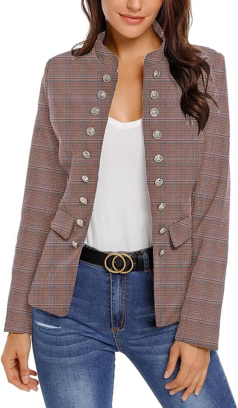 luvamia Women's Open Front Long Sleeves Work Blazer Casual Buttons Jacket Suit