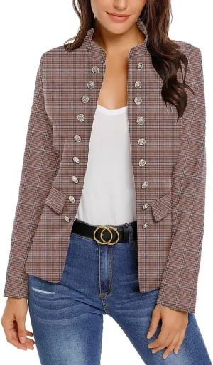 luvamia Women's Open Front Long Sleeves Work Blazer Casual Buttons Jacket Suit