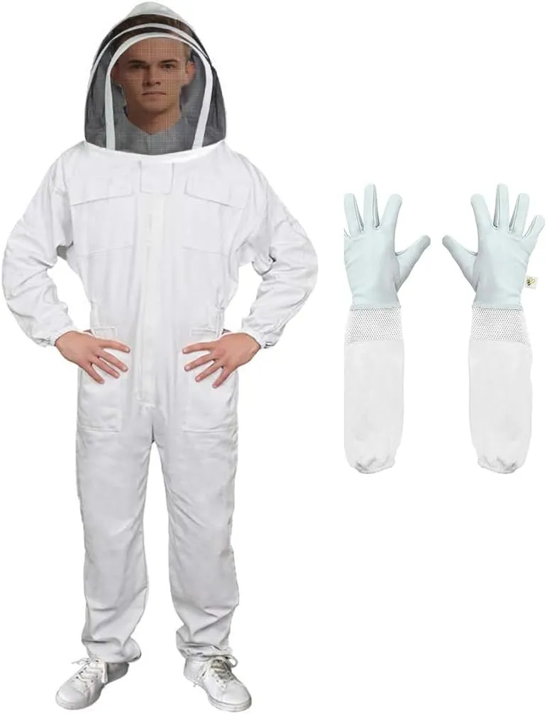 Luwint Bee Suits for Men Sting Proof, Full Body Protection Beekeeping Beekeeper Suit with Gloves and Ventilated Veil Hood (5'9''-5'11'' Height)