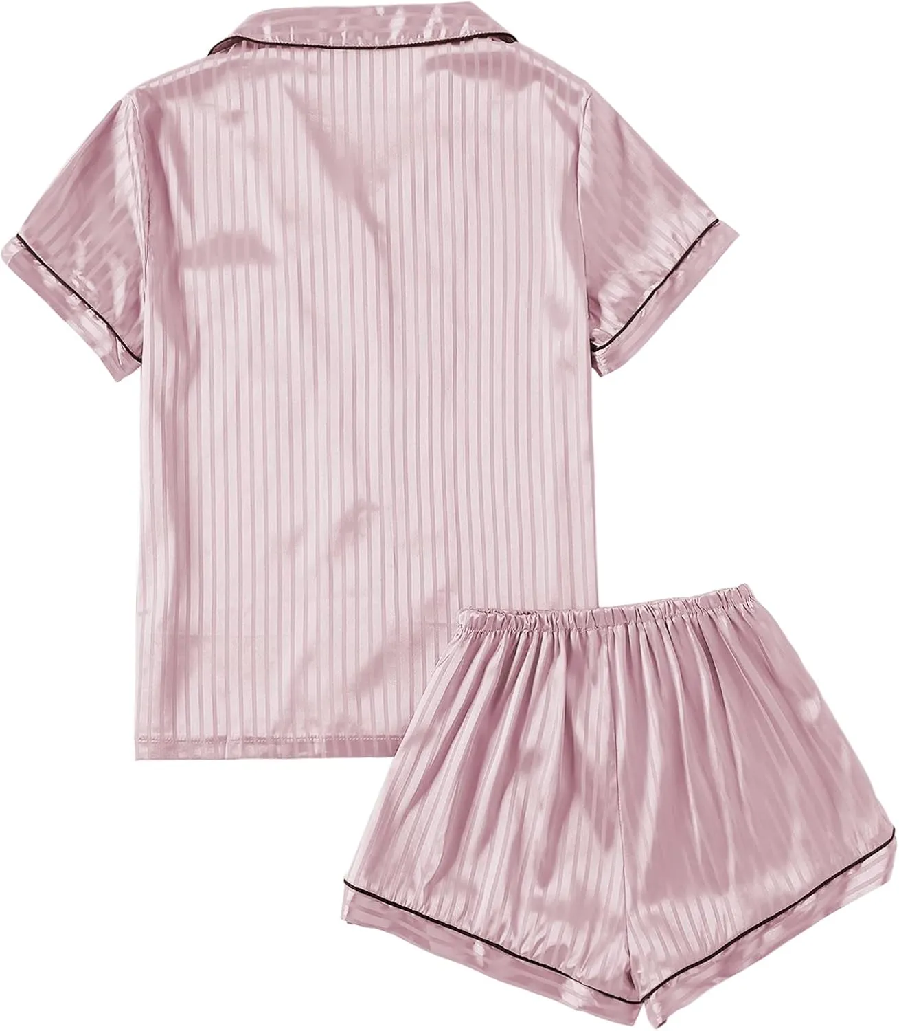 LYANER Women's Striped Silky Satin Pajamas Short Sleeve Top with Shorts Sleepwear PJ Set