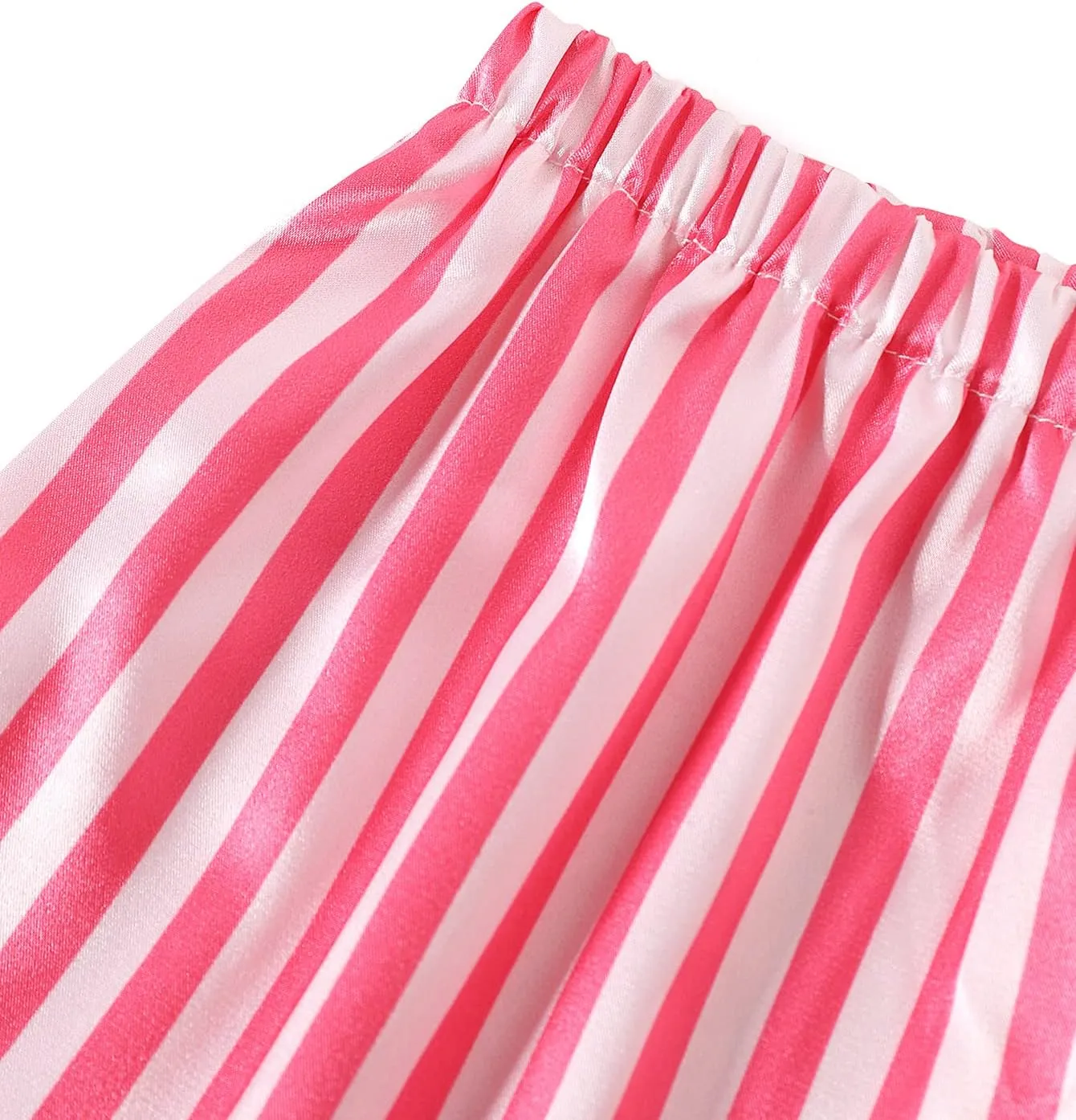 LYANER Women's Striped Silky Satin Pajamas Short Sleeve Top with Shorts Sleepwear PJ Set