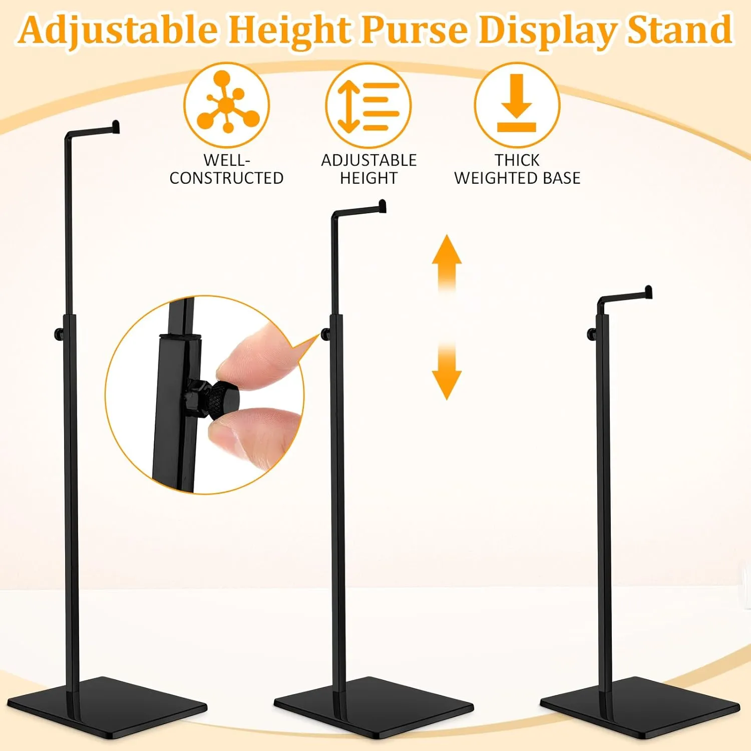 Maitys 4 Pack Purse Display Stands, Adjustable Height Handbag Display Stand Metal Bag Display Rack Handbag Stand Holder Single Hanging Hook Bag Stand for Boutique Store (Black)