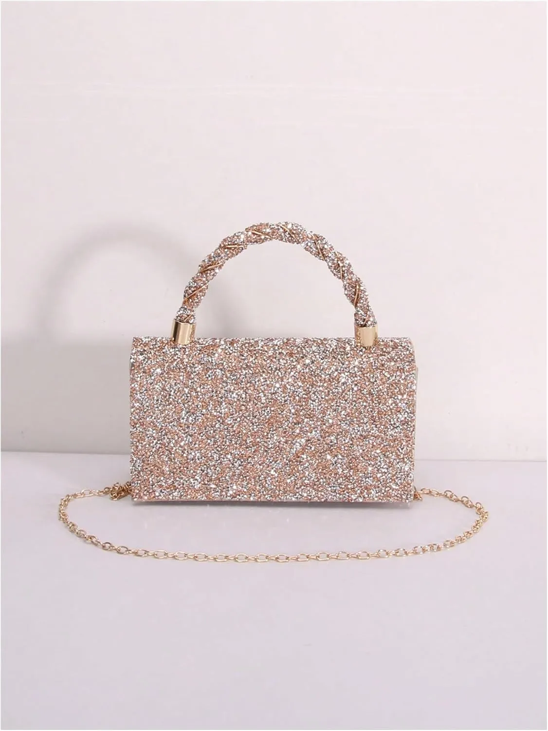 MakeMeChic Women's Evening Bags Glitter Top Handle Single Strap Clutch Handbag Mini Shoulder Bags