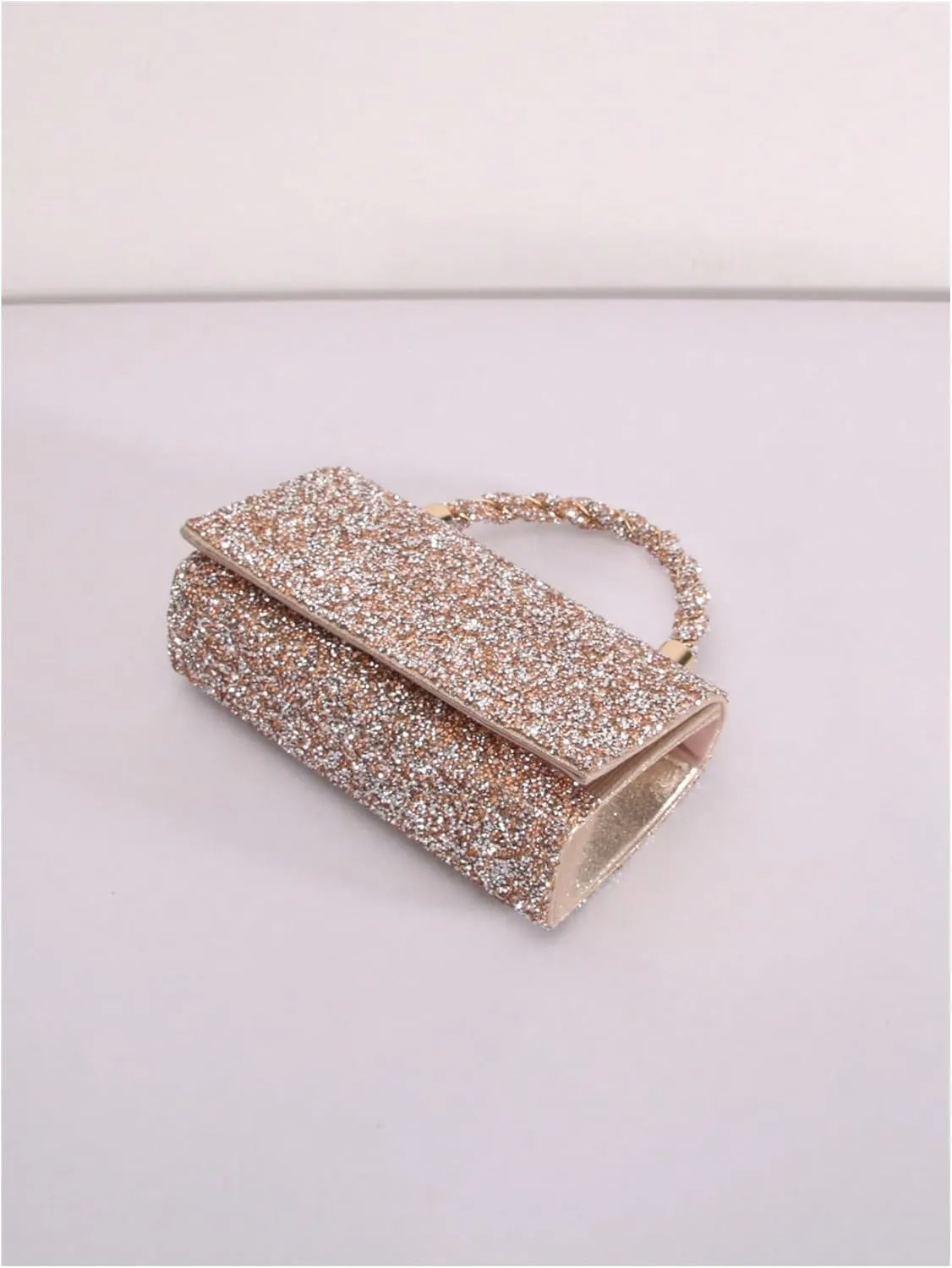 MakeMeChic Women's Evening Bags Glitter Top Handle Single Strap Clutch Handbag Mini Shoulder Bags