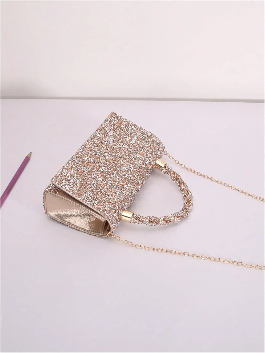 MakeMeChic Women's Evening Bags Glitter Top Handle Single Strap Clutch Handbag Mini Shoulder Bags