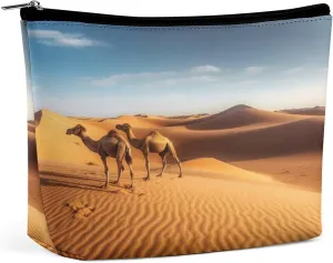 Makeup Bags Large Capacity Cosmetic Bags for Women Sand Dunes In The Sahara Desert Open Flat Toiletry Bag Waterproof Makeup Pouch Portable Cosmetic Organizer Makeups Train for Travel Gift