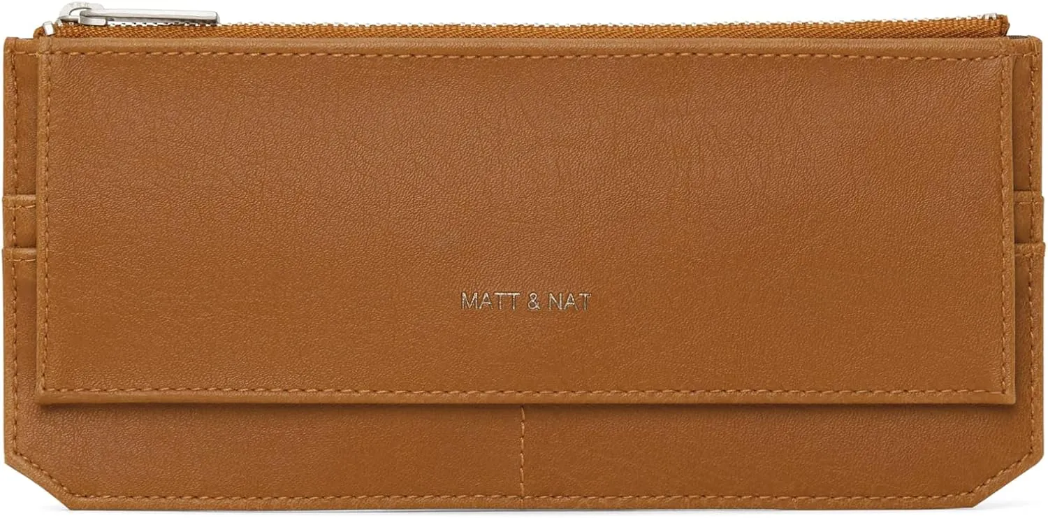Matt & Nat Vegan Handbags Perla Wallet, Chili Matte Nickel (Brown) - Designer Purses & Bags, Men & Women, Cruelty-Free, Animal Free