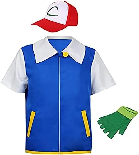 Meiyan Adult Kids Ash Ketchum Cosplay Costume Jacket Gloves Hat Set Trainer Halloween Hoodie (XXL)