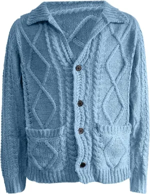 Mens Cardigan Sweaters Button Down Cardigan Sweaters Shawl Lapel Open Front Cable Knitted Cardigan Jackets Coats