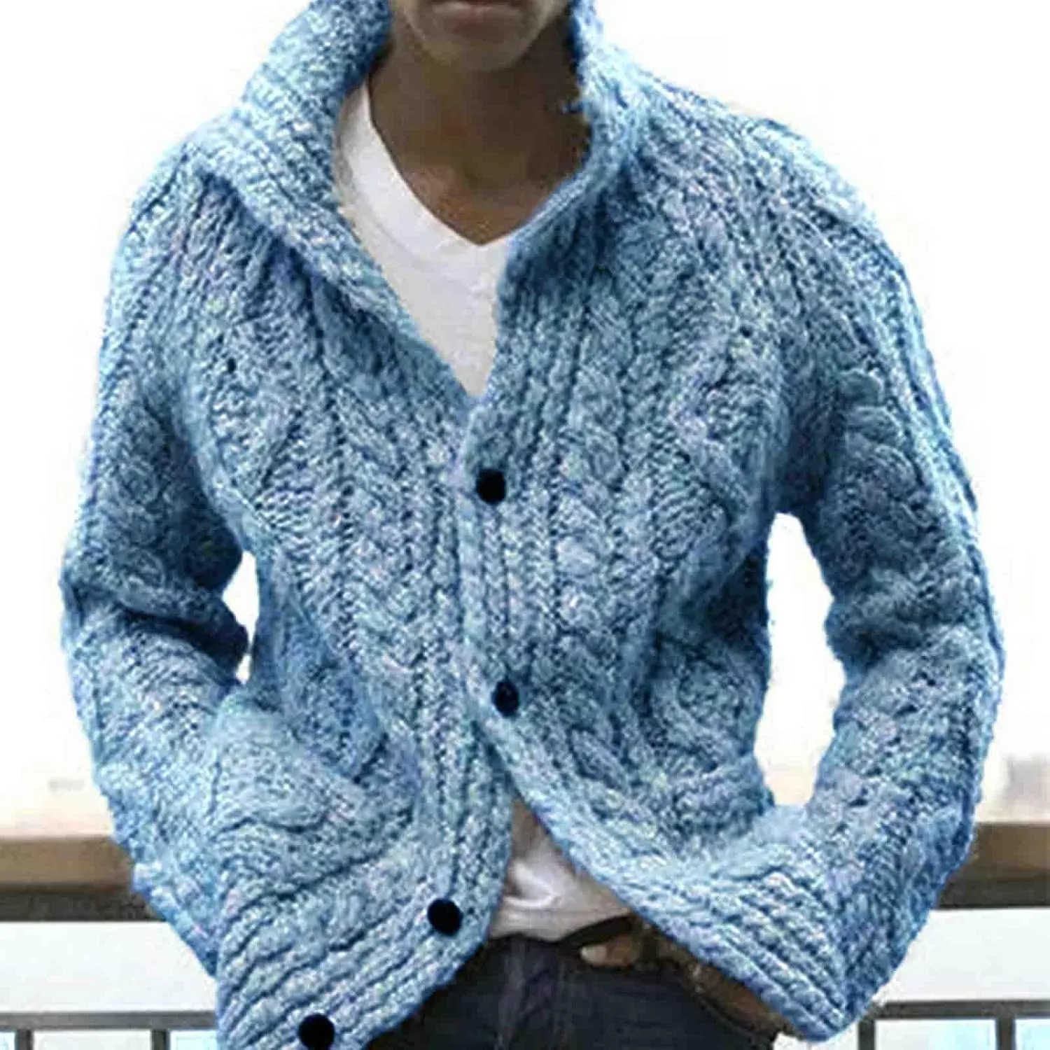 Mens Cardigan Sweaters Button Down Cardigan Sweaters Shawl Lapel Open Front Cable Knitted Cardigan Jackets Coats