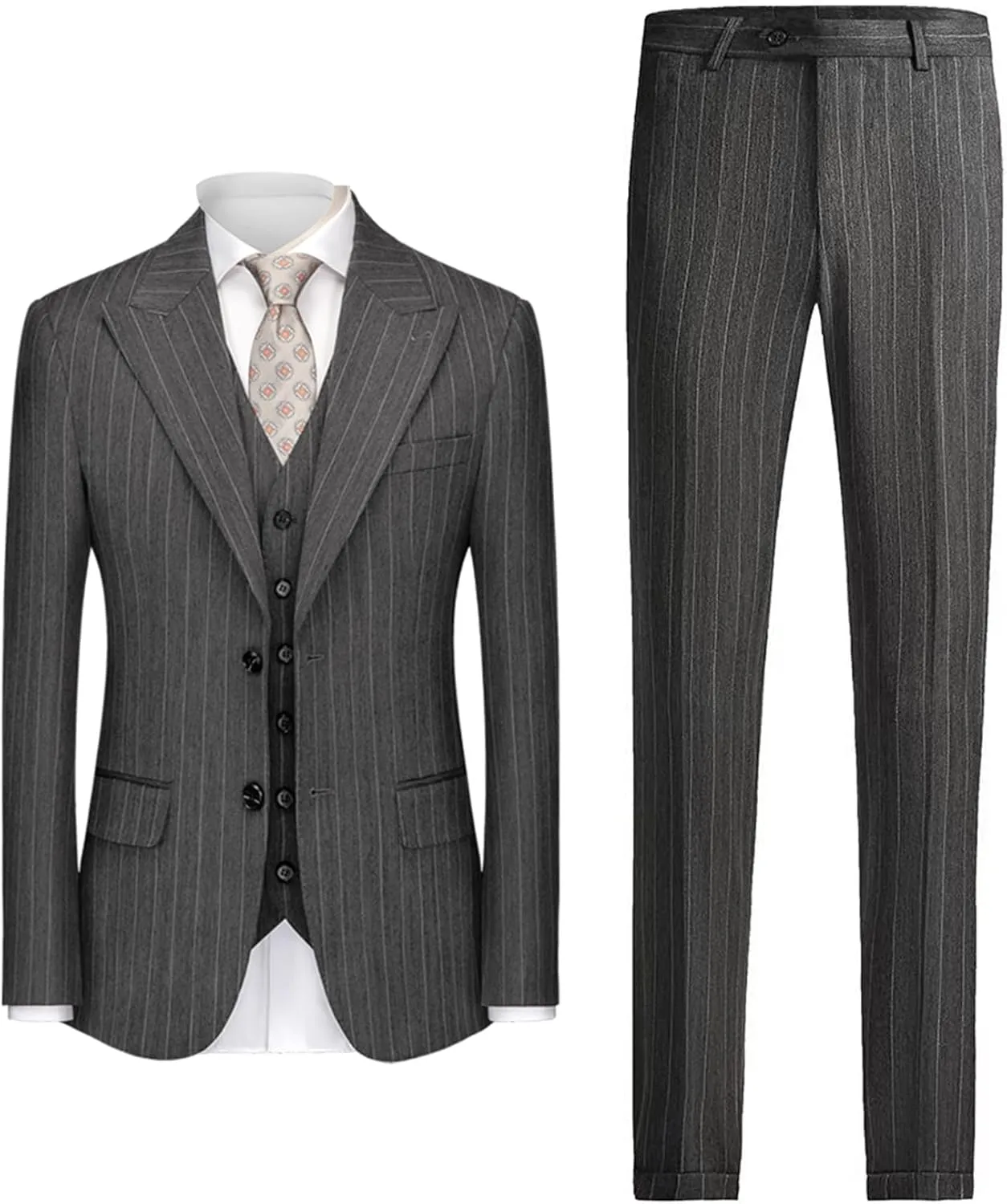 Men's Classic Stripe Suit 3 Piece Elegant Business Suit Two Button Wedding Prom Tuxedo Jacket Vest & Pants 2025