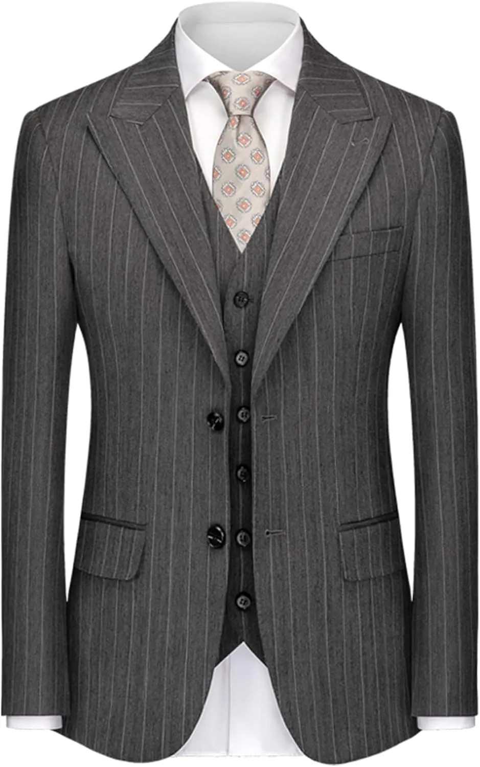Men's Classic Stripe Suit 3 Piece Elegant Business Suit Two Button Wedding Prom Tuxedo Jacket Vest & Pants 2025