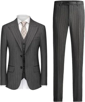 Men's Classic Stripe Suit 3 Piece Elegant Business Suit Two Button Wedding Prom Tuxedo Jacket Vest & Pants 2025