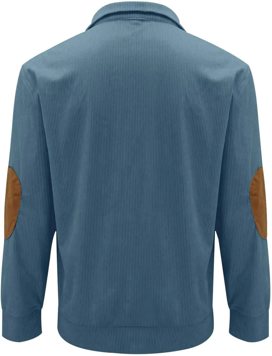 Mens Corduroy Sweater with Elbow Patches Long Sleeve Button Turtleneck Polo Shirts Waffle Knit Sweatshirts