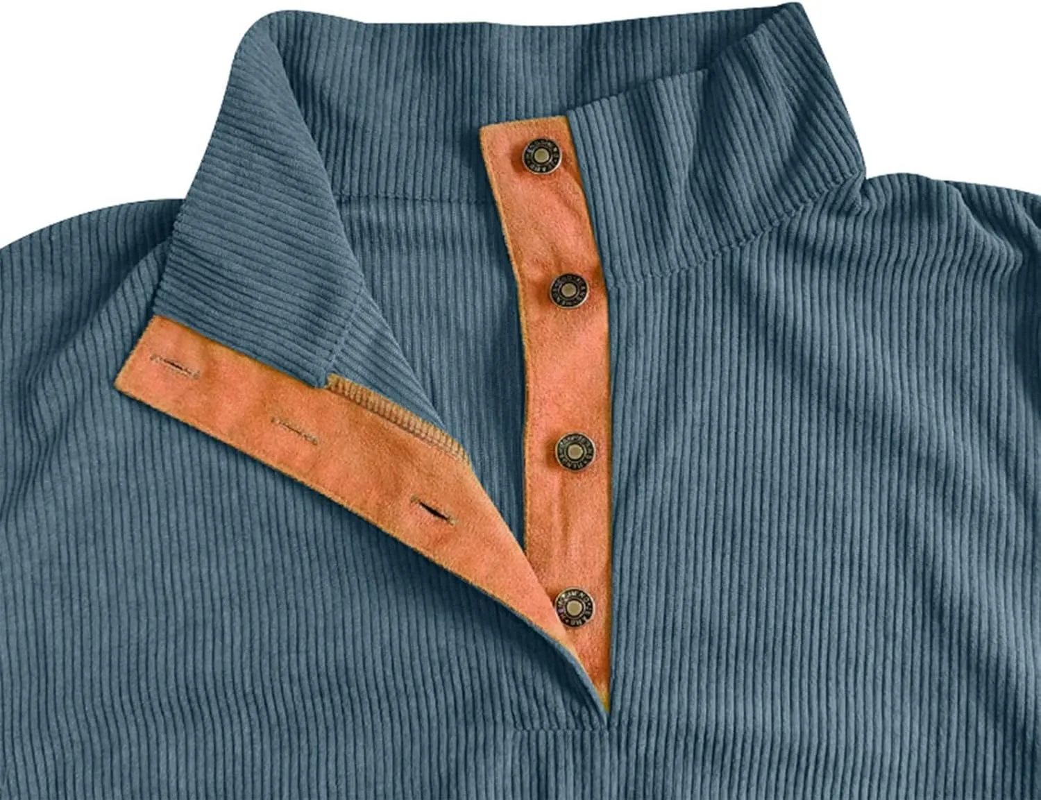 Mens Corduroy Sweater with Elbow Patches Long Sleeve Button Turtleneck Polo Shirts Waffle Knit Sweatshirts