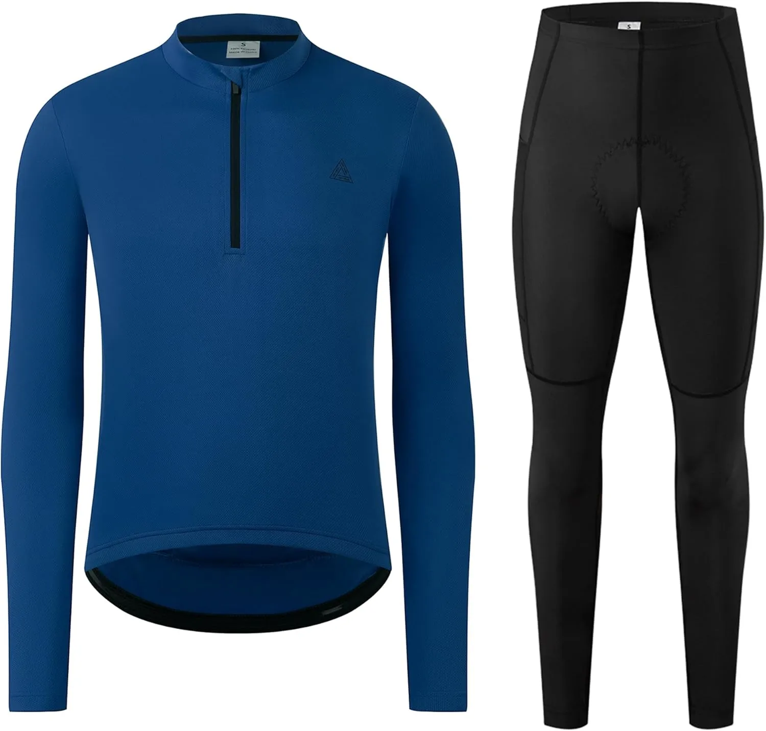 Men's Cycling Jersey 1/3 Zipper Cycling Set Solid Color Club Fit, Long Sleeeves Bike Jersey and Pants Zipper Pocket