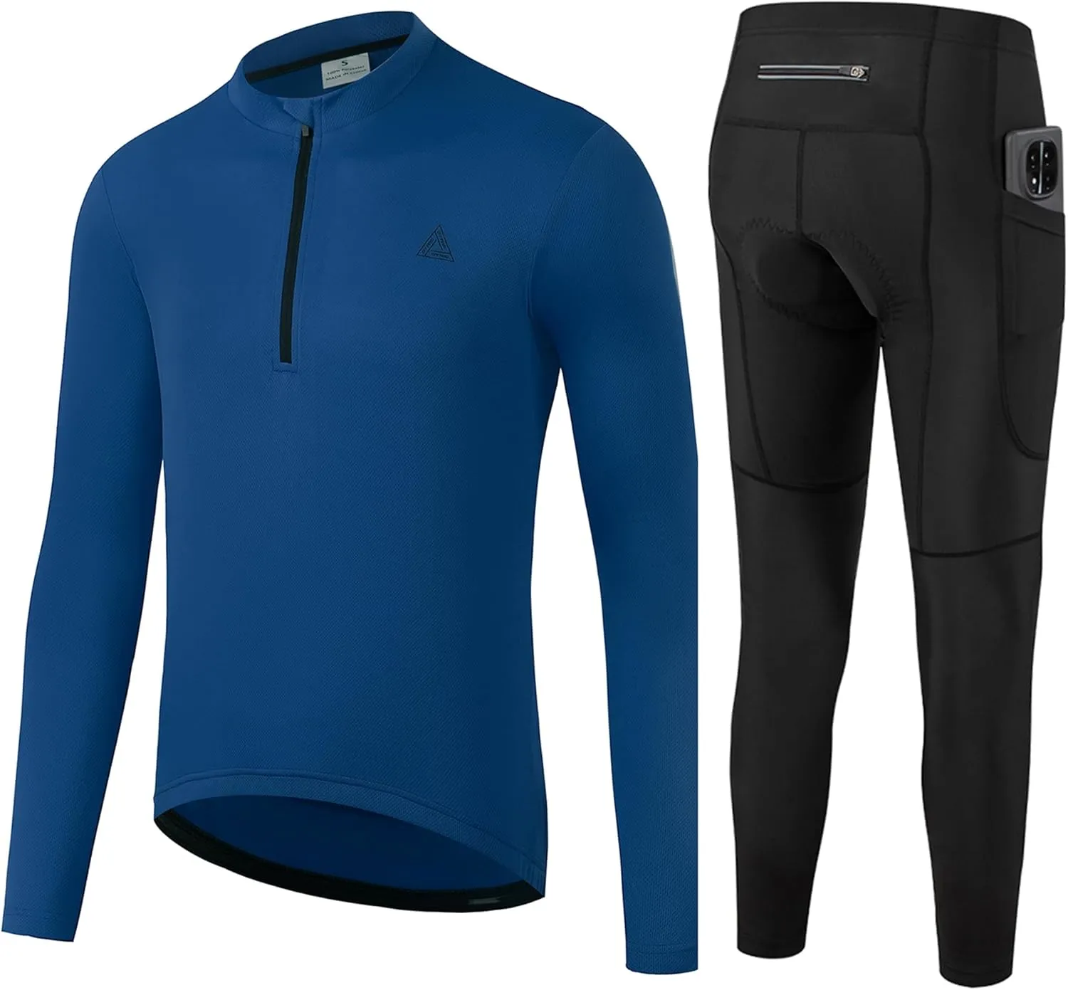 Men's Cycling Jersey 1/3 Zipper Cycling Set Solid Color Club Fit, Long Sleeeves Bike Jersey and Pants Zipper Pocket
