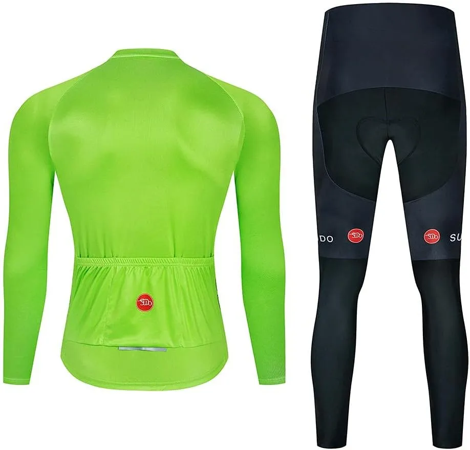 Men's Cycling Jersey Set Long Sleeve Cycling Clothing Road Bike Shirts Bicycle Jersey with 20D Gel Padded Long Pants